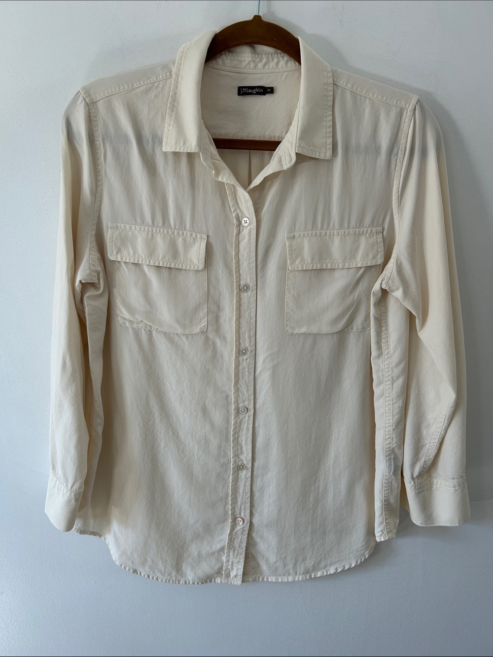 J. McLaughlin Button Up Blouse Silk Cream Women's M Business Casual Office Work